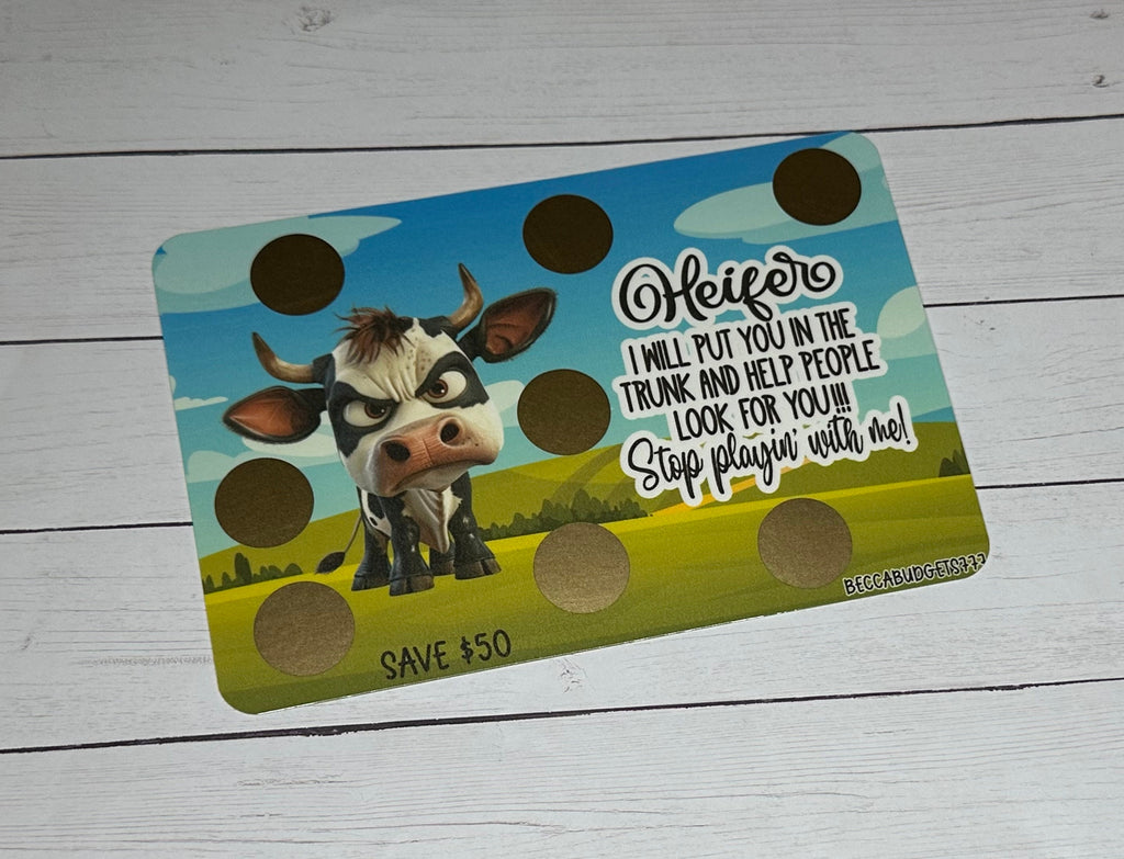 HIDE A HEIFER scratch off savings challenge