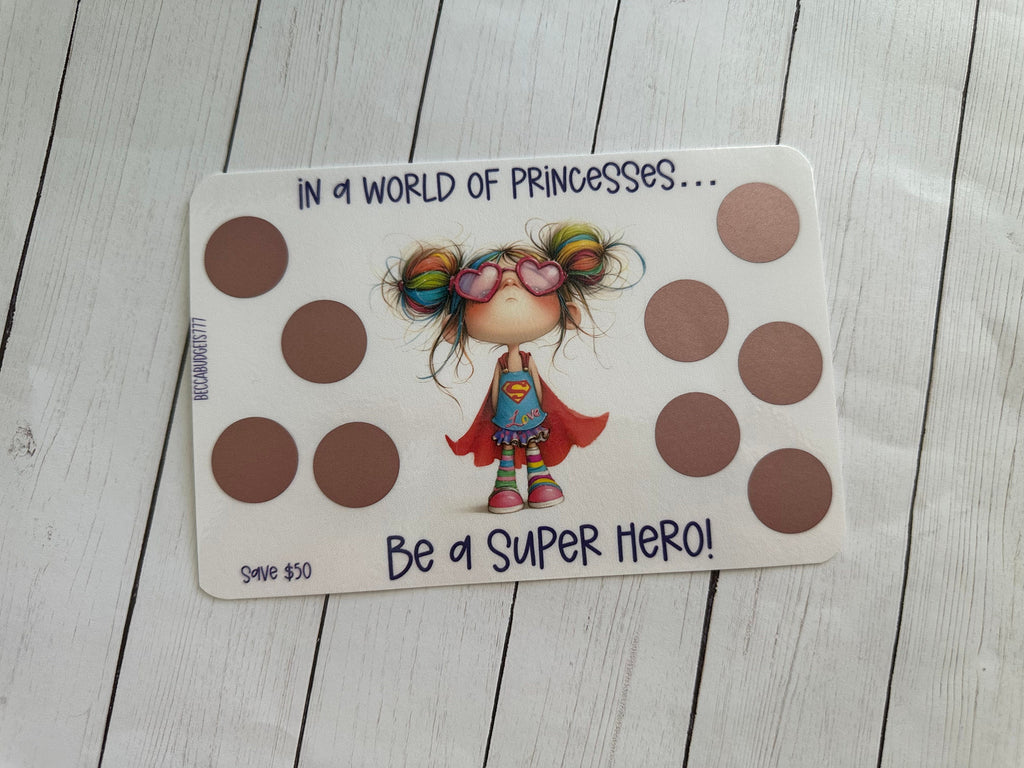 PRINCESS VS HERO scratch off savings challenge