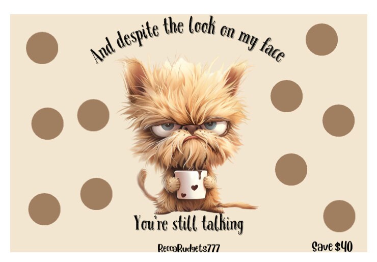 GRUMPY COFFEE DOG scratch off savings challenge