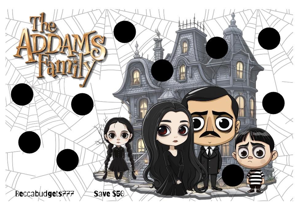 ADDAMS FAMILY scratch off savings challenge