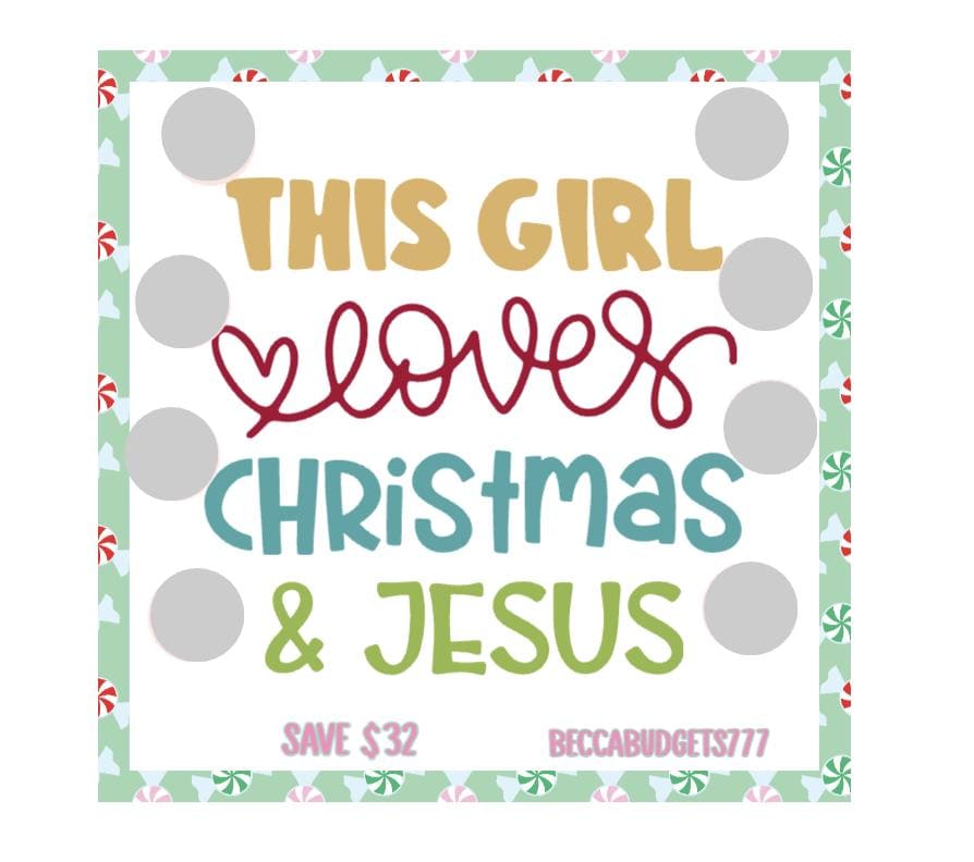 GIRL CHRISTMAS and JESUS scratch off savings challenge