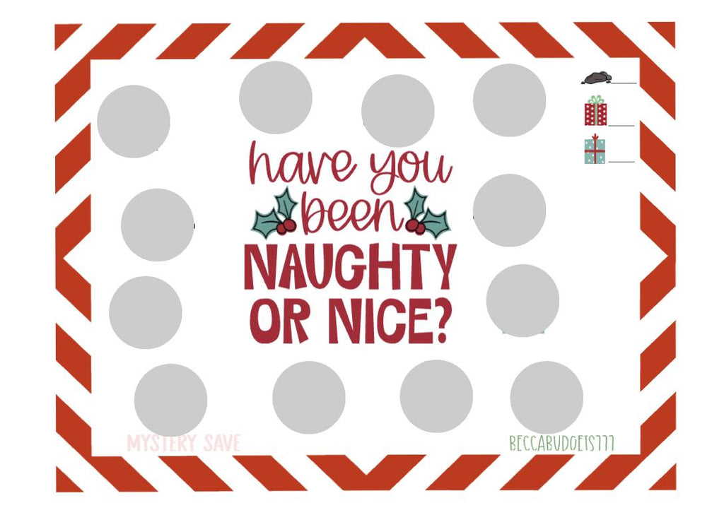 NAUGHTY OR NICE scratch off savings challenge