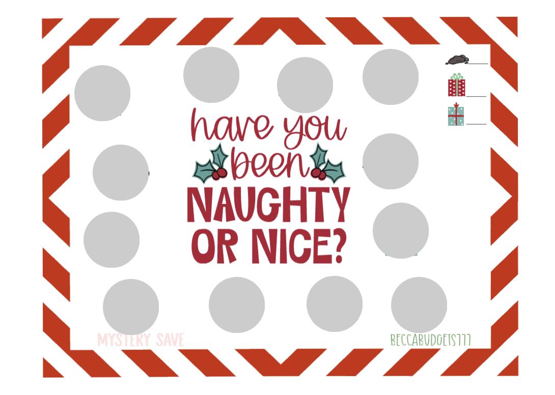 NAUGHTY OR NICE scratch off savings challenge