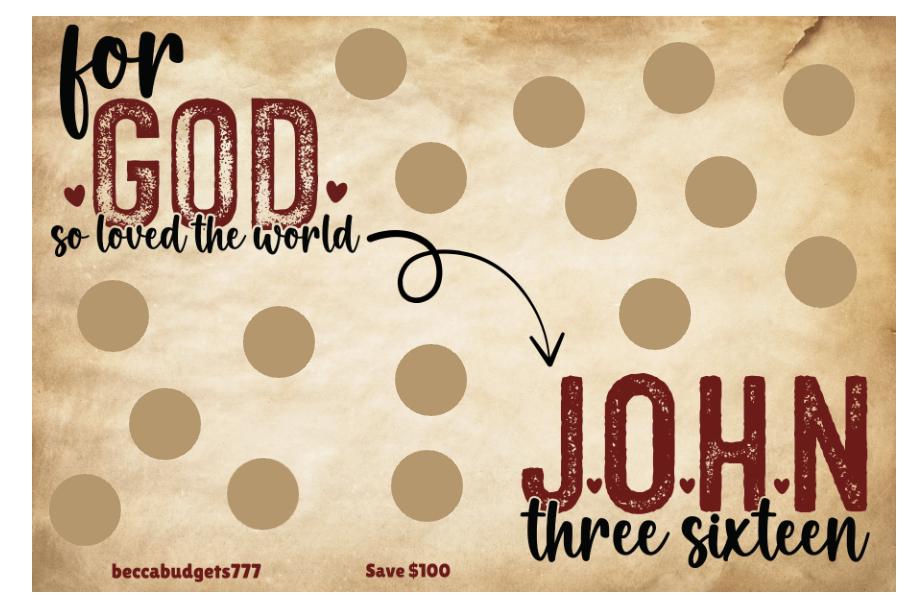 JOHN 3:16 scratch off savings challenge