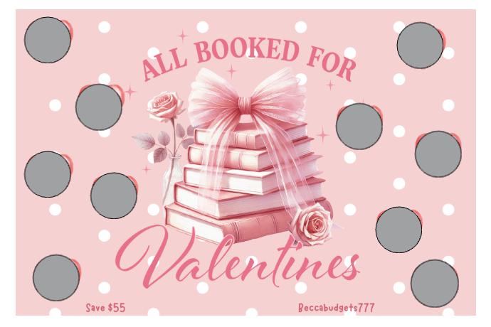 BOOKED FOR VALENTINES scratch off savings challenge