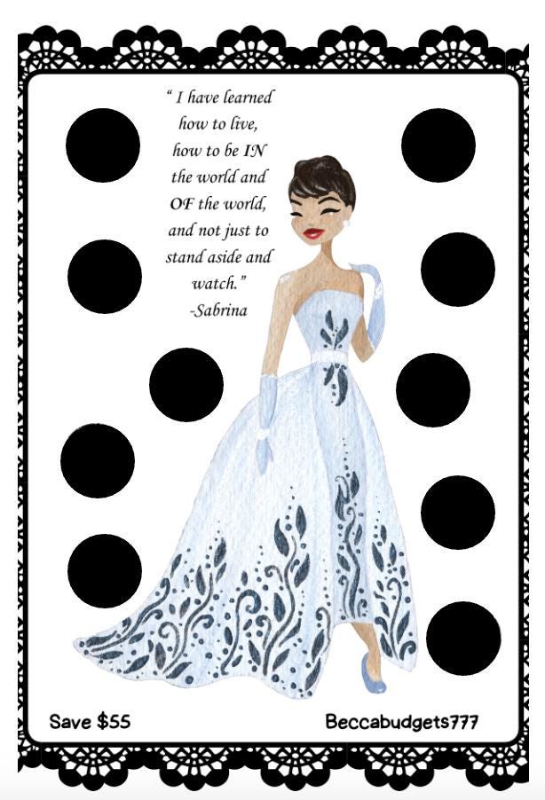 AUDREY HEPBURN SABRINA scratch off savings challenge