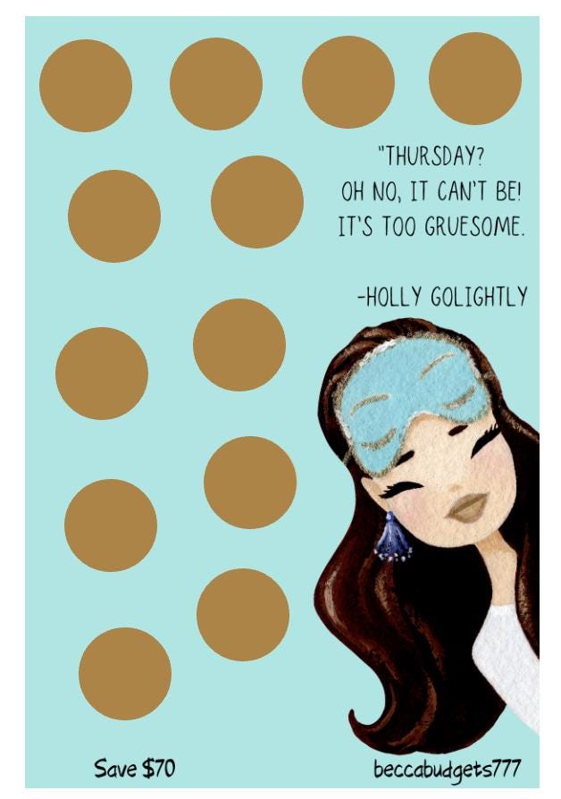 AUDREY HEPBURN MASK scratch off savings challenge – BeccaBudgets777