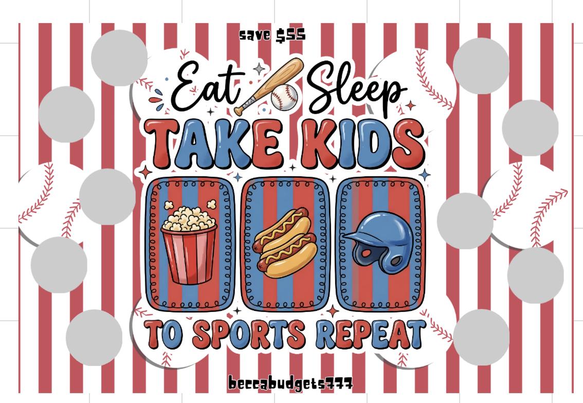EAT SLEEP SPORTS scratch off savings challenge